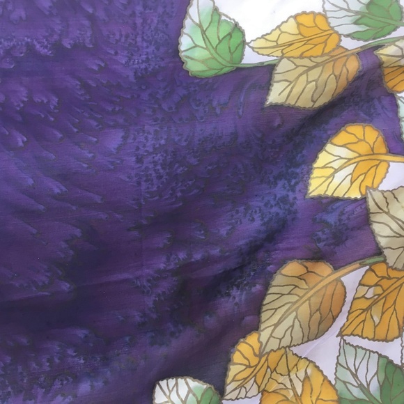 3/$50! Trade Routes Silk Scarf Long w Gold Leaves - Picture 3 of 5